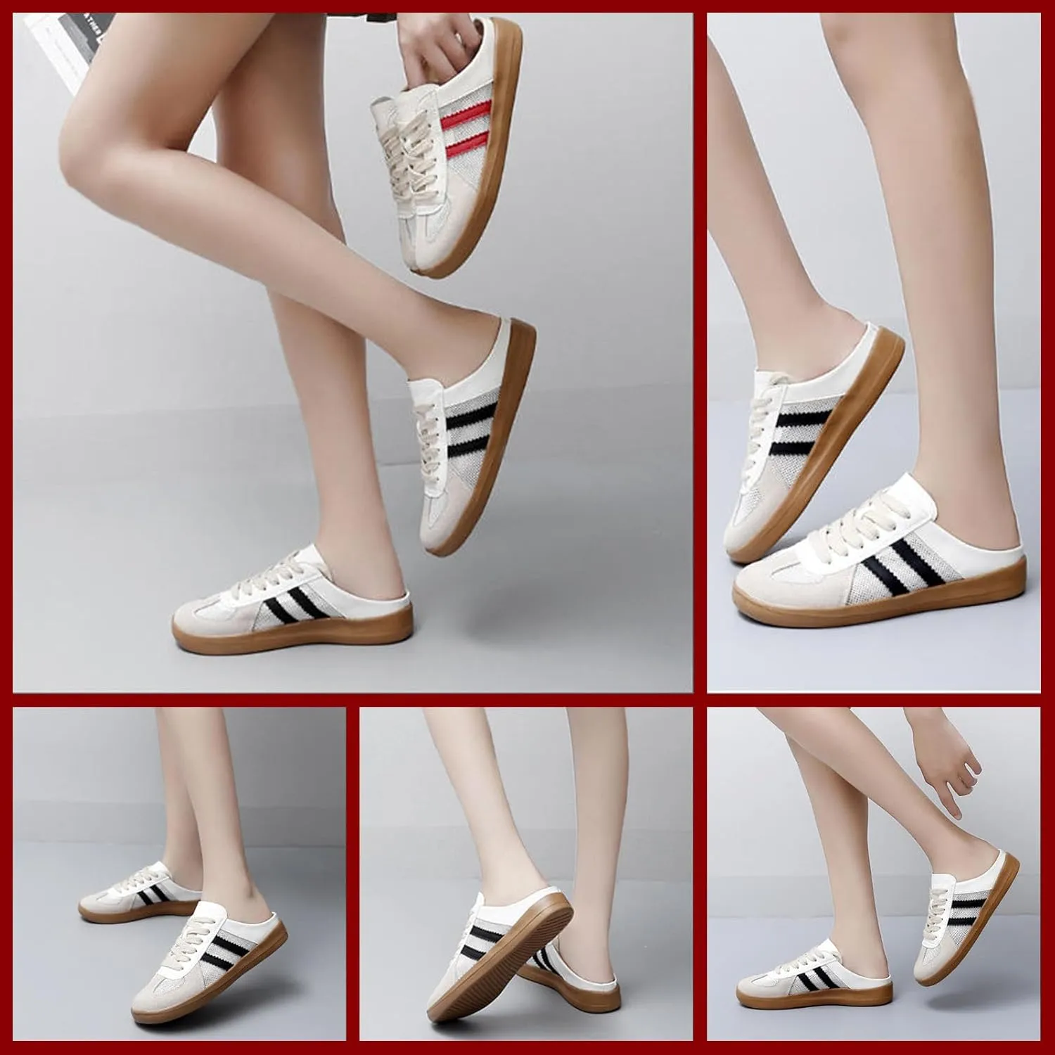 Women’s Fashion Mesh Walking Shoes Breathable Contrast Lace-Up or Slip-On Sneakers, Comfortable Backless Casual Sports Shoes with Round Toe for Everyday Wear