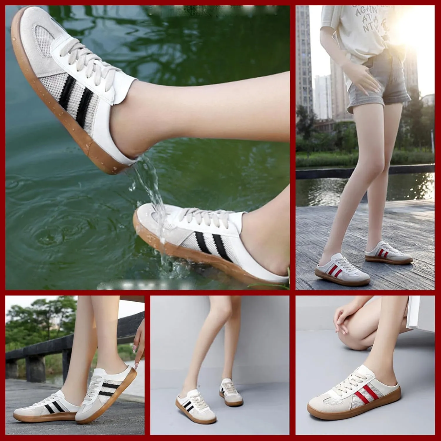 Women’s Fashion Mesh Walking Shoes Breathable Contrast Lace-Up or Slip-On Sneakers, Comfortable Backless Casual Sports Shoes with Round Toe for Everyday Wear