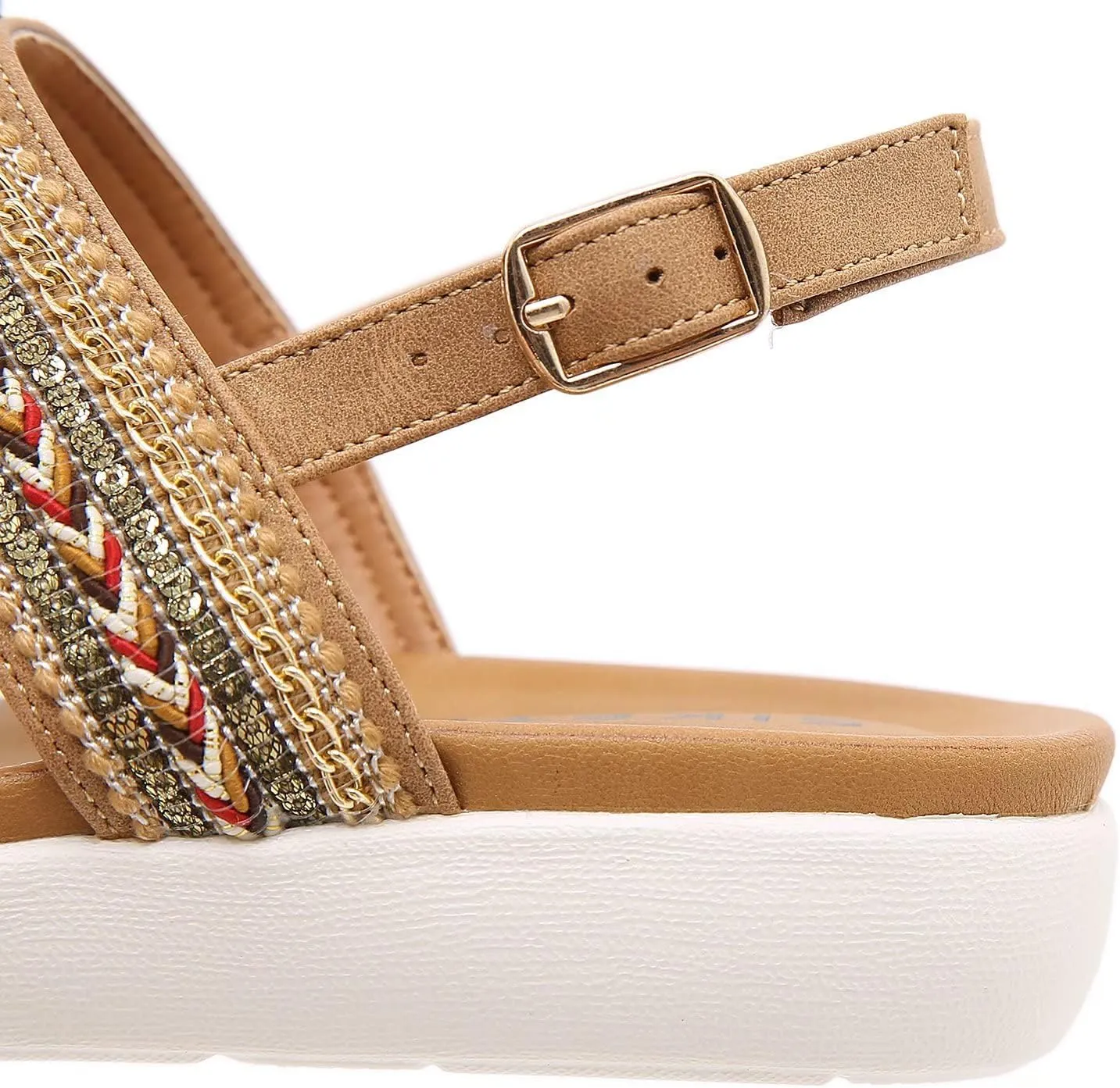 Women's Flat Sandals Summer Bohemia Elastic Ankle T-Strap Thong Flip Flops Casual Comfortable Beach Sandal Shoes