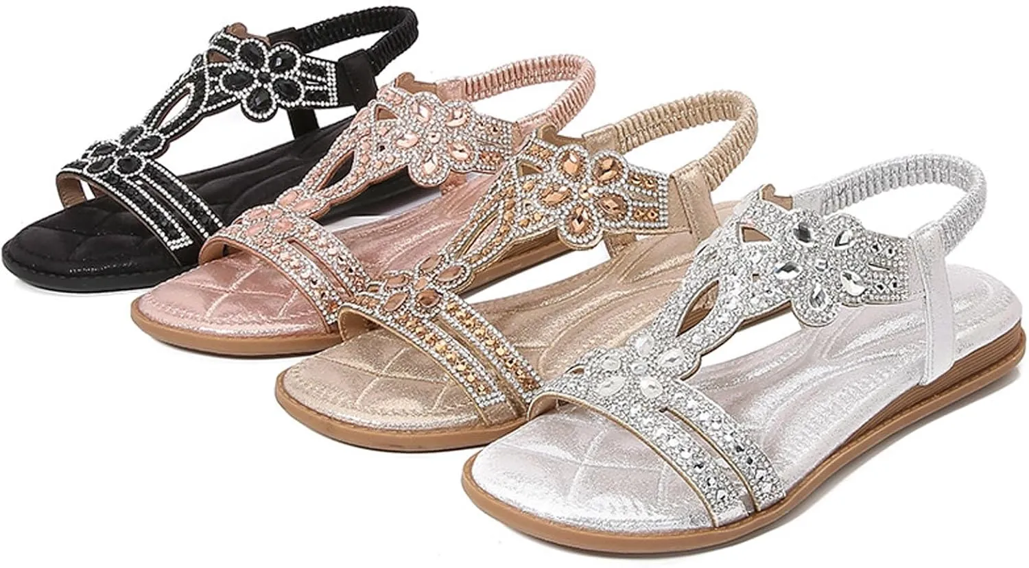 Women's Flat Sandals with Arch Support – Elastic Ankle Strap Summer Beach Shoes, Orthopedic Cushion Non-Slip Sole Comfort Walking Boho Flat Sandal