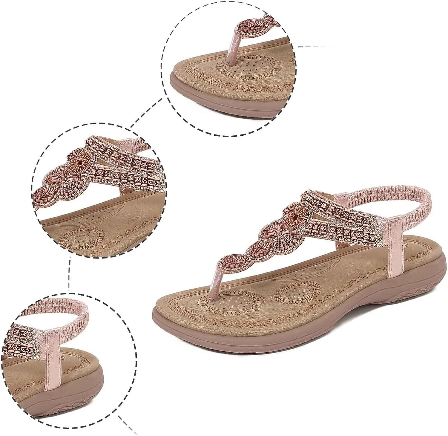 Women's Flat Thong Sandals Dressy 2025 Summer Bohemian Stappy Comfortable Ankle Elastic T-Strap Beach