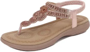 Women's Flat Thong Sandals Dressy 2025 Summer Bohemian Stappy Comfortable Ankle Elastic T-Strap Beach