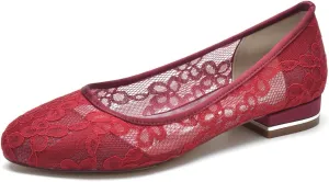 Women's Lace Floral Ballet Flat Flats Bridal Pump Shoes Closed Round Toe Office Work Church Wedding Party Dress Flat Shoes