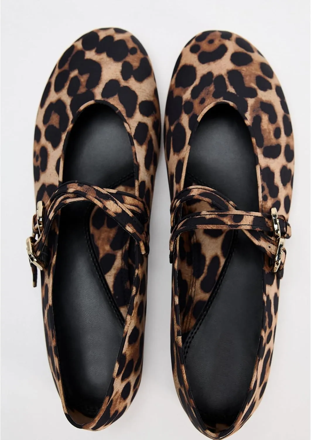 Womens Leopard Print Ballet Flats Round Toe Double Strap Casual Ballerina Shoes Comfortable Red Mary Jane Flat for Women