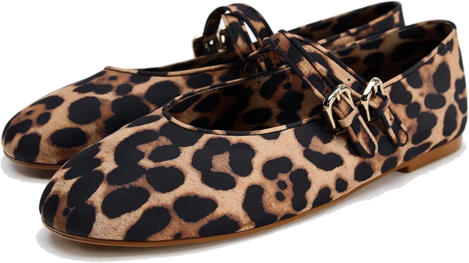 Womens Leopard Print Ballet Flats Round Toe Double Strap Casual Ballerina Shoes Comfortable Red Mary Jane Flat for Women