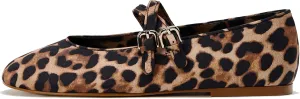 Womens Leopard Print Ballet Flats Round Toe Double Strap Casual Ballerina Shoes Comfortable Red Mary Jane Flat for Women