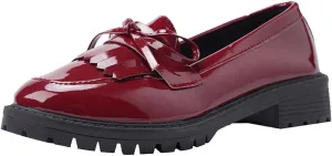 Women's Patent Leather Loafers Platform Bow Tassel Loafers Vintage Oxford Shoes Flat Comfort Business Oxfords Shoes (Red,11)