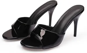 Women's Patent Leather Stiletto High Heel Sandals Round Open Toe Slip-on Sexy Wedding Prom Party Dress Slippers Sandals Grace Formal Office Business Slippers