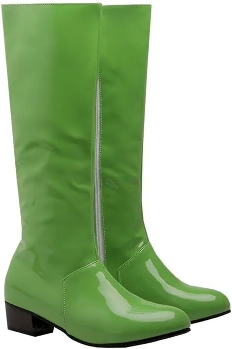 Womens Patent Leather Zip Up Knee High Flat Mid Calf Boots
