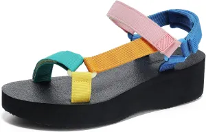 Women's Platform Sandals Casual Wedge Adjustable Velcro Arch Support Yoga Mat Heeled Flatform Sandals Shoes