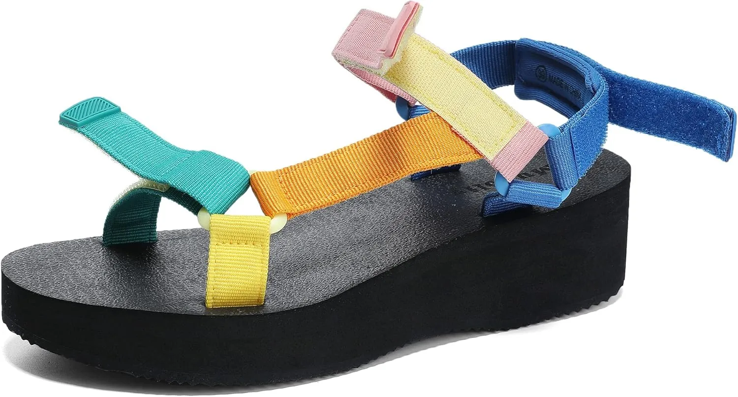 Women's Platform Sandals Casual Wedge Adjustable Velcro Arch Support Yoga Mat Heeled Flatform Sandals Shoes