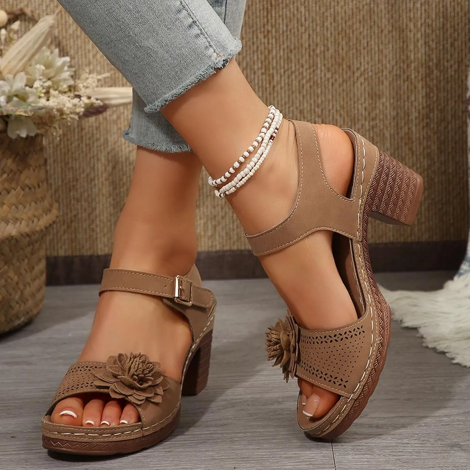 Women's Platform Wedge Sandals Casual Hollow Out Open Toe Sandal Adjustable Ankle Strap Lightweight Walking Shoes Arch Support Peep Slippers Workout Comfortable Sandals