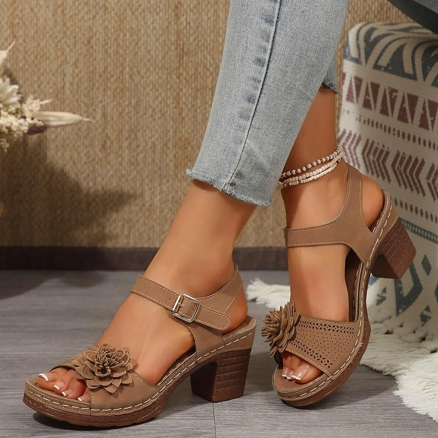 Women's Platform Wedge Sandals Casual Hollow Out Open Toe Sandal Adjustable Ankle Strap Lightweight Walking Shoes Arch Support Peep Slippers Workout Comfortable Sandals