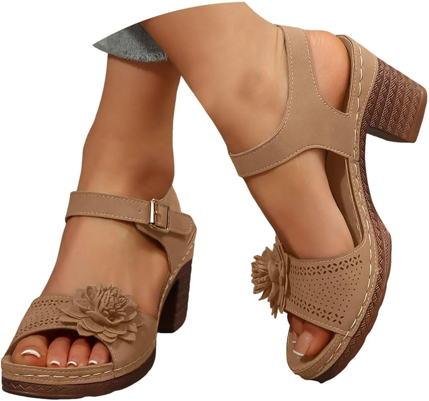 Women's Platform Wedge Sandals Casual Hollow Out Open Toe Sandal Adjustable Ankle Strap Lightweight Walking Shoes Arch Support Peep Slippers Workout Comfortable Sandals