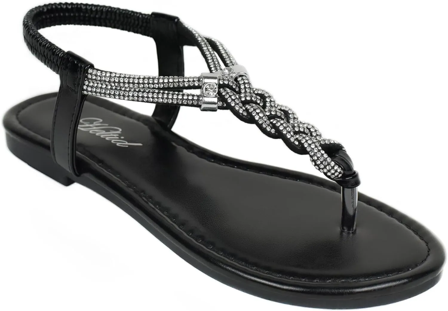 Women's Rhinestone Thong Flat Sandals Elastic Ankle Strap Bohemian Dressy Sandals for Women