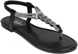 Women's Rhinestone Thong Flat Sandals Elastic Ankle Strap Bohemian Dressy Sandals for Women