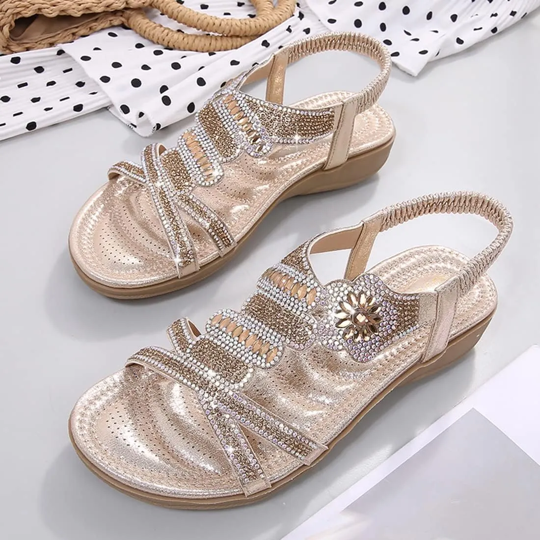 Womens Sandals Summer Dressy Flat Sandals Casual Comfortable Beach Bohemian Sandal Flat Shoes