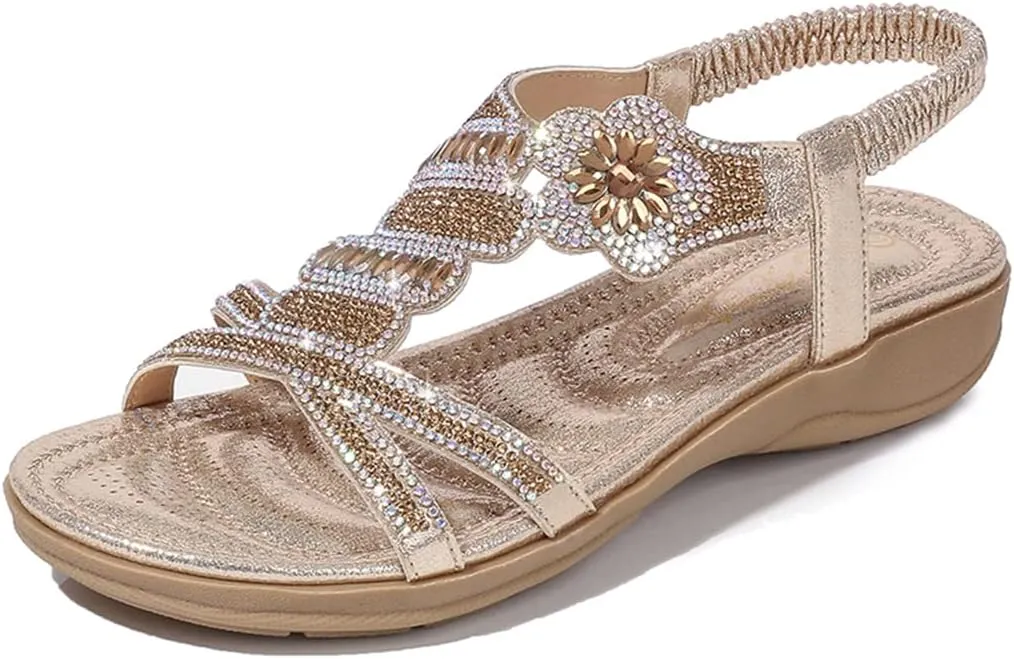 Womens Sandals Summer Dressy Flat Sandals Casual Comfortable Beach Bohemian Sandal Flat Shoes