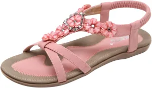 Women's Sandals Travel Summer Beach Sandals Comfortable Slip-On Flat Sandals Ankle Elastic Strap Shoes