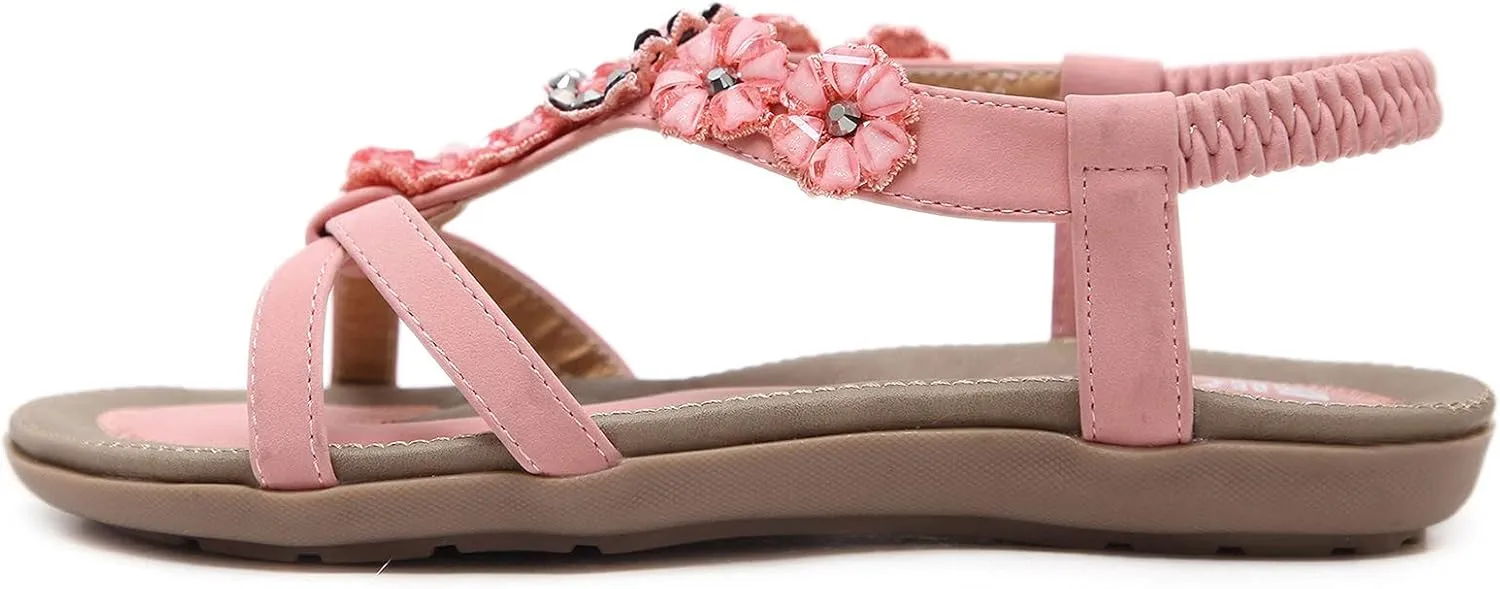 Women's Sandals Travel Summer Beach Sandals Comfortable Slip-On Flat Sandals Ankle Elastic Strap Shoes