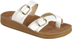 Women's Slide Sandal Thong Slip On Flip Flop Toe Loop Cork Buckle Faux Leather Beach Casual Platform Flat Shoes GR200