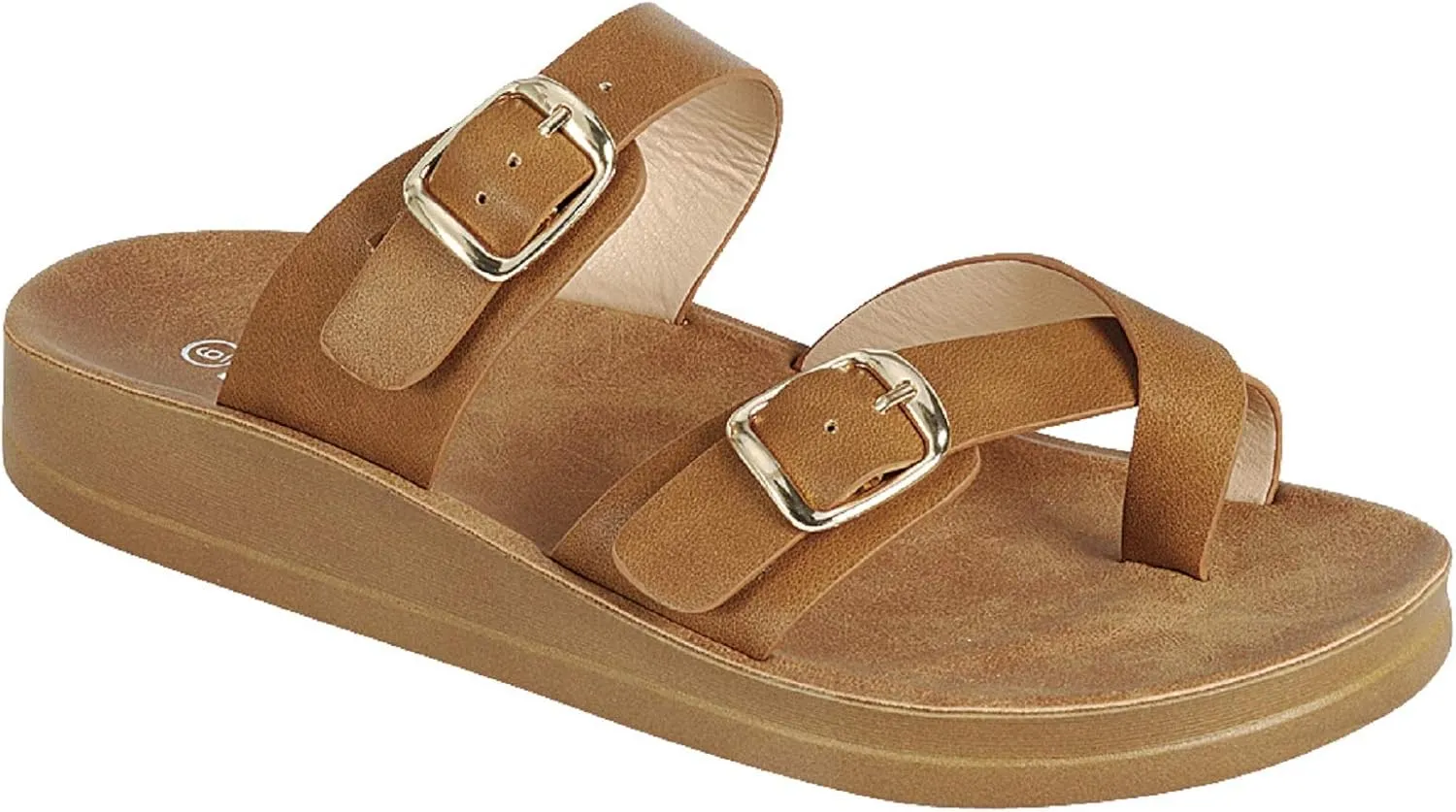 Women's Slide Sandal Thong Slip On Flip Flop Toe Loop Cork Buckle Faux Leather Beach Casual Platform Flat Shoes GR200