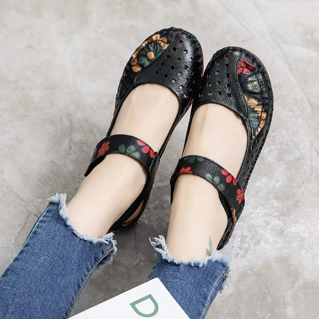 Women's Soft Bottom Flat Ankle Strap Shallow Fashion Sandals Hollow Dance Shoes