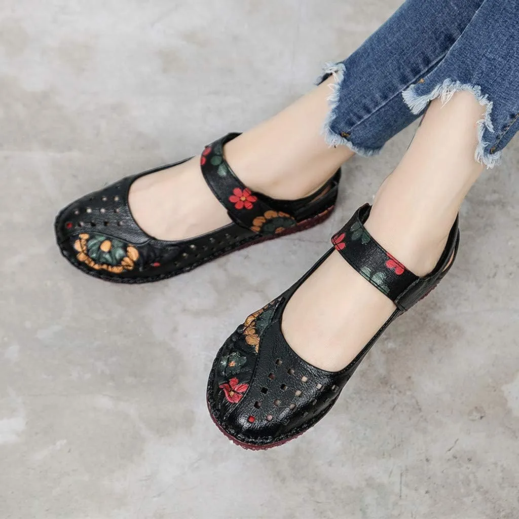 Women's Soft Bottom Flat Ankle Strap Shallow Fashion Sandals Hollow Dance Shoes