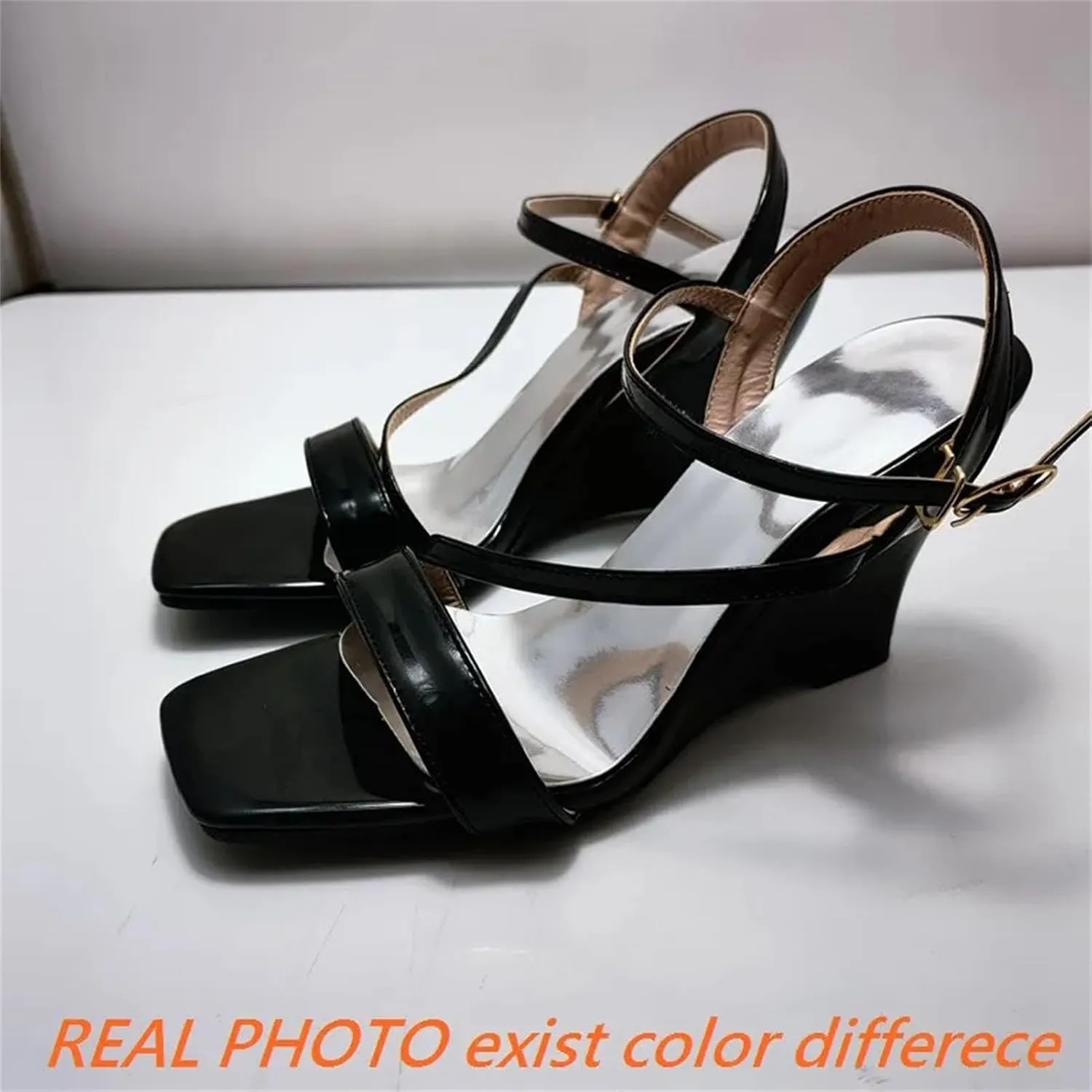 Women's Strappy Wedge Sandals - Red Black Concise, Summer Casual High Heels