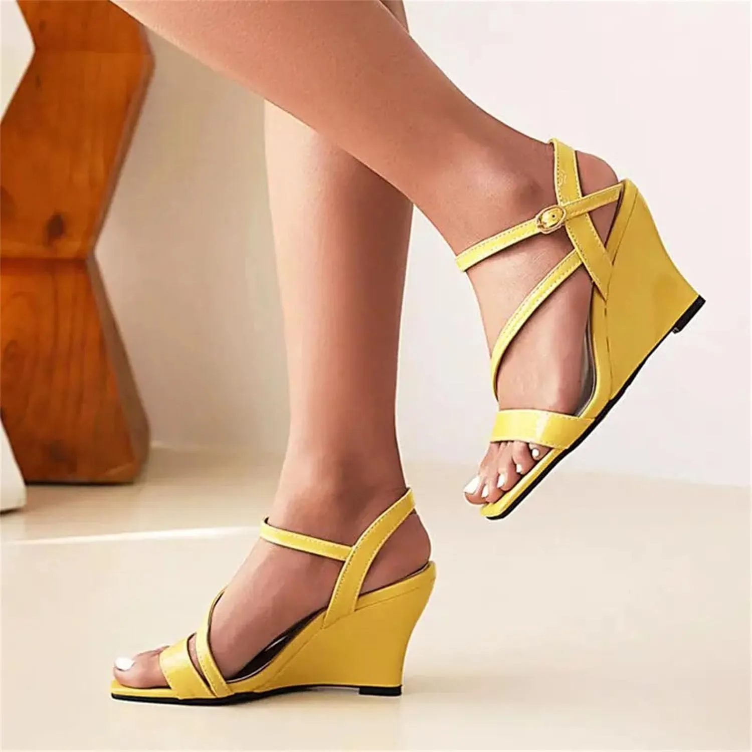 Women's Strappy Wedge Sandals - Red Black Concise, Summer Casual High Heels