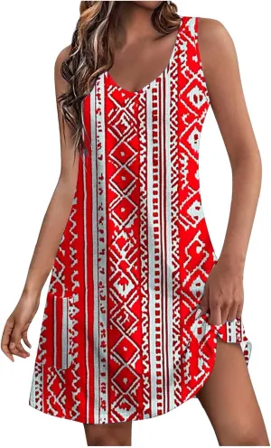 Womens Summer Dresses Strap Sleeveless Casual Sundress Floral Vintage Printed Maxi Dresses Beach Vacation Clothes