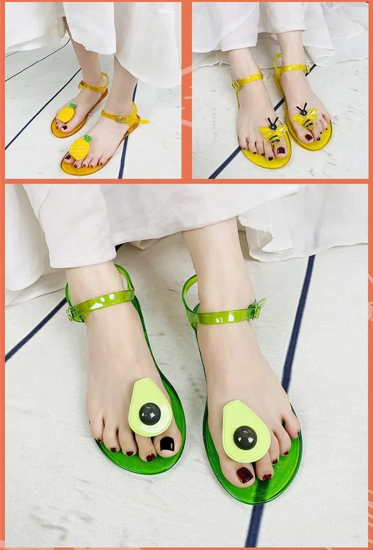 Women's Transparent Fruit Jelly Flat Flip Flops Beach Jelly Sandals Women's Flat Flip Flops Transparent Jelly Sandals (Yellow Lemon,8)