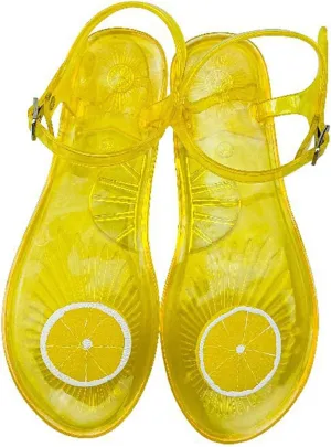 Women's Transparent Fruit Jelly Flat Flip Flops Beach Jelly Sandals Women's Flat Flip Flops Transparent Jelly Sandals (Yellow Lemon,8)
