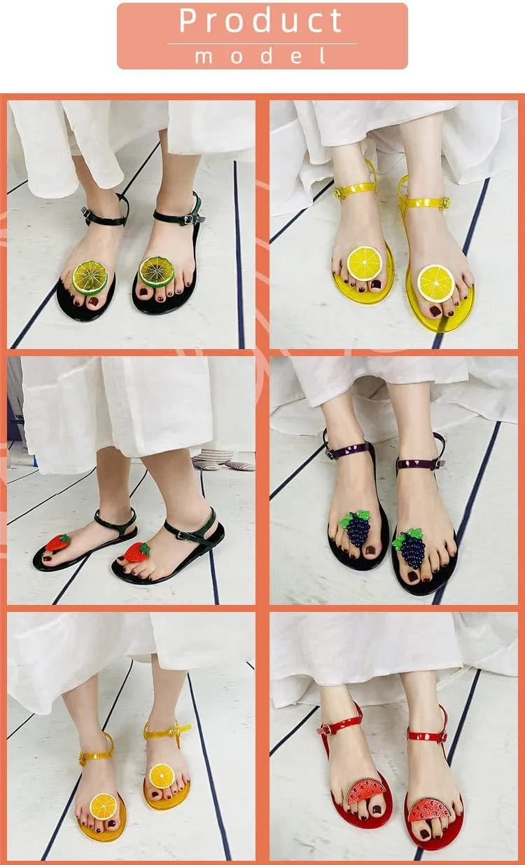 Women's Transparent Fruit Jelly Flat Flip Flops Beach Jelly Sandals Women's Flat Flip Flops Transparent Jelly Sandals (Yellow Lemon,8)
