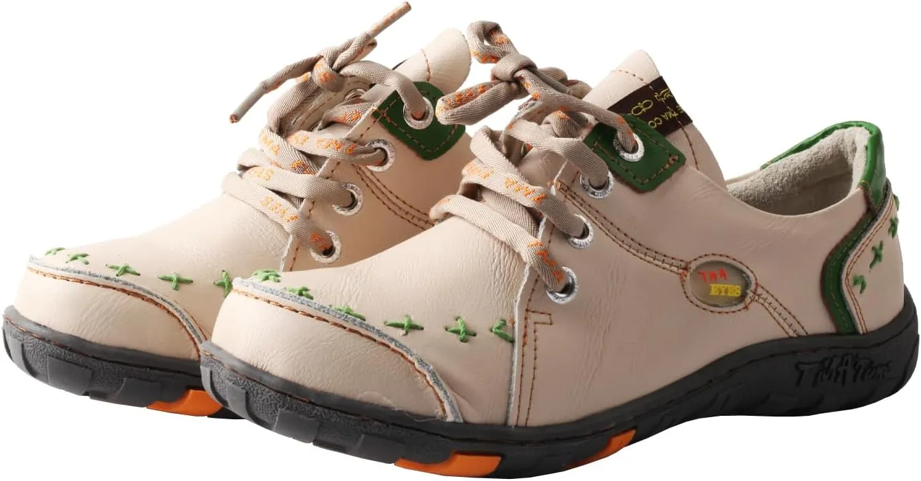 Women's Vintage Washed Leather Lace-up Walking Shoes Comfortable Flat Sneaker