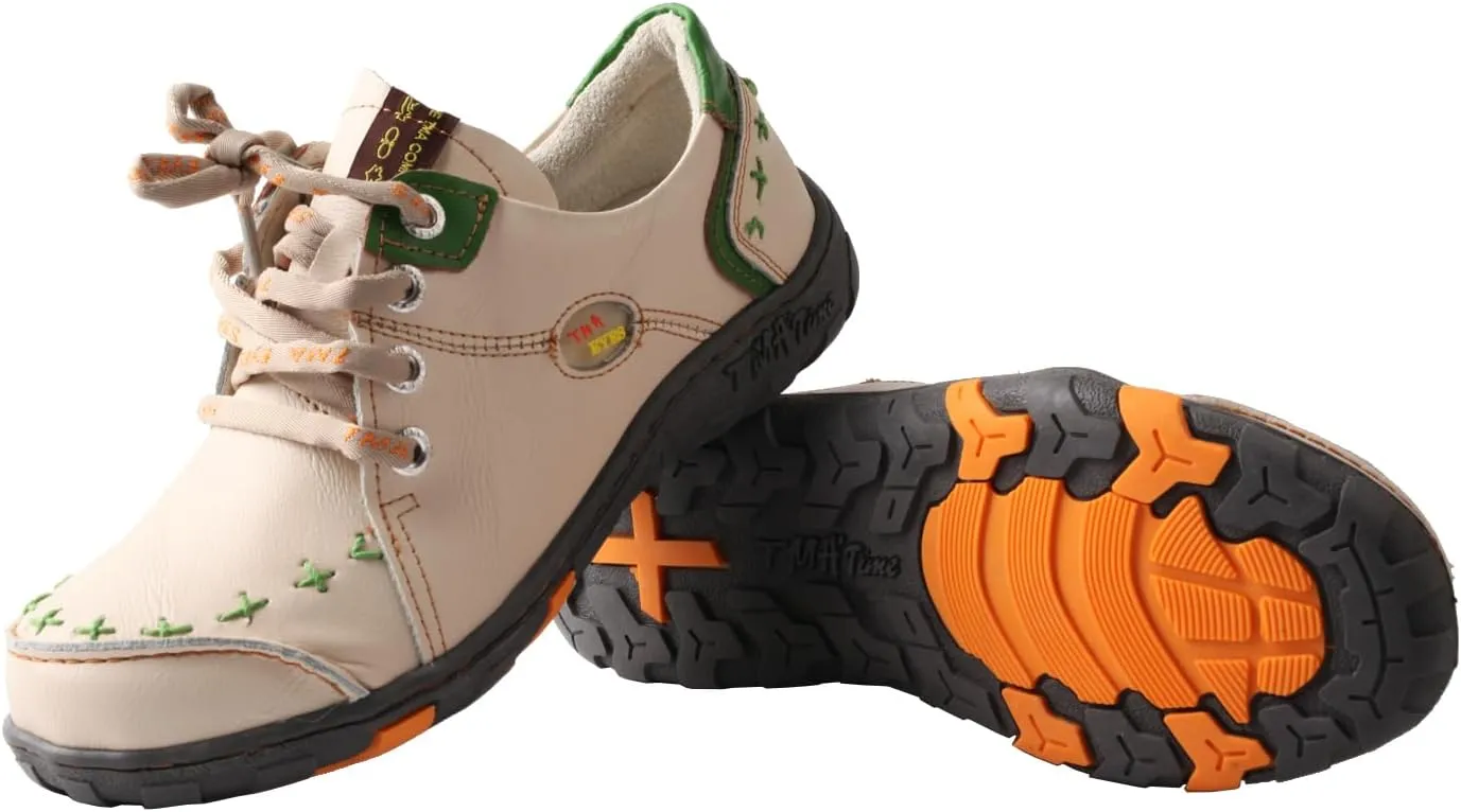Women's Vintage Washed Leather Lace-up Walking Shoes Comfortable Flat Sneaker