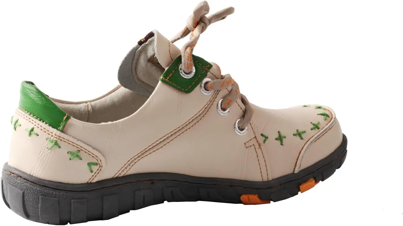 Women's Vintage Washed Leather Lace-up Walking Shoes Comfortable Flat Sneaker