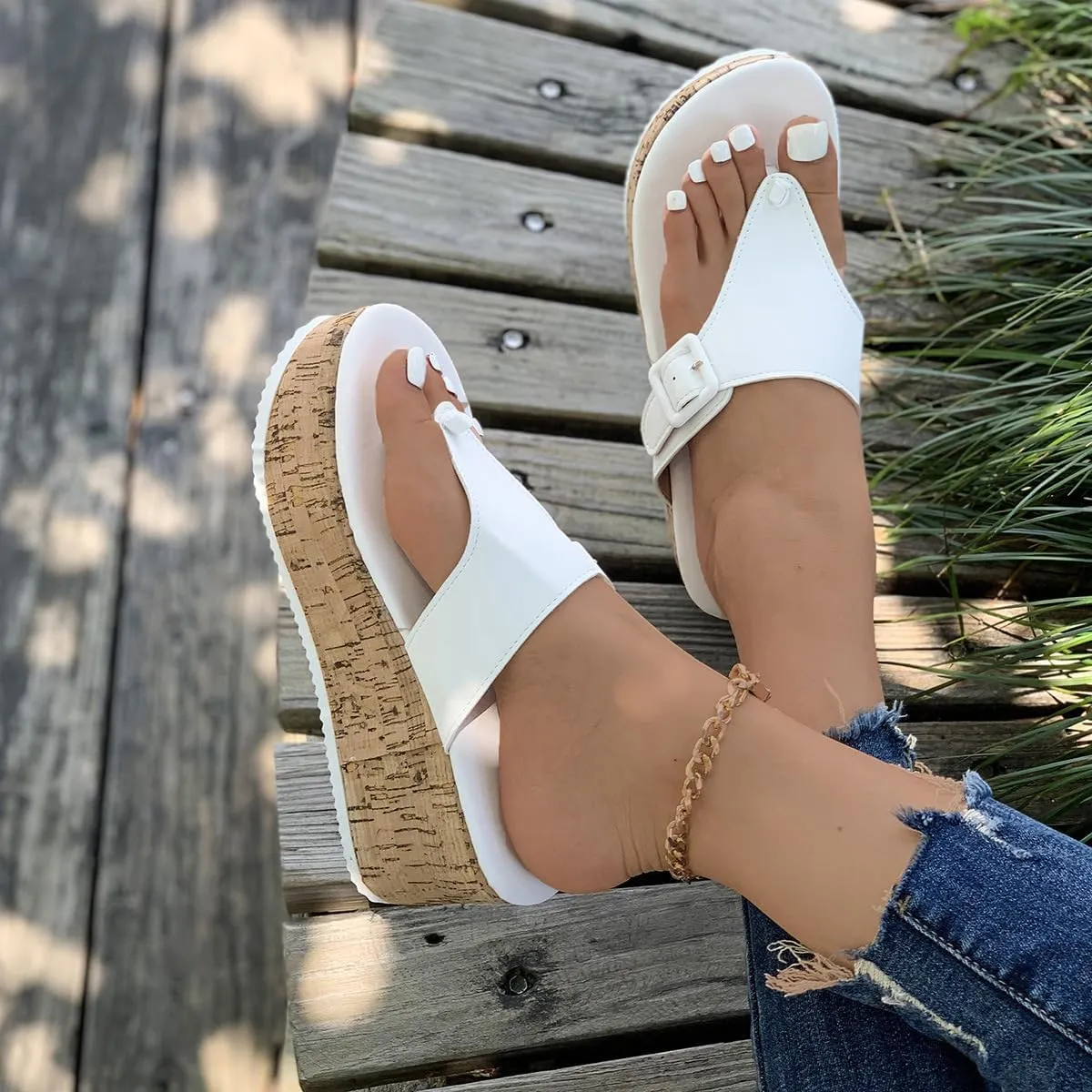 Wooden Clogs for Women Wedge Sandals Flip Flops Mules Slip on Platform Shoes Slippers for Teen Girls - Comfortable Walking Lightweight Running Beach Travel Birthday Gifts Trendy Standing All Day