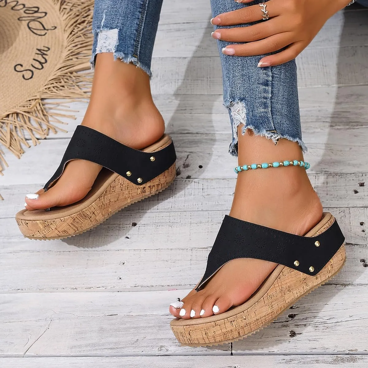 Wooden Clogs for Women Wedge Sandals Flip Flops Mules Slip on Platform Shoes Slippers for Teen Girls - Lightweight Running Comfortable Walking Beach Travel Standing All Day Birthday Gifts Trendy
