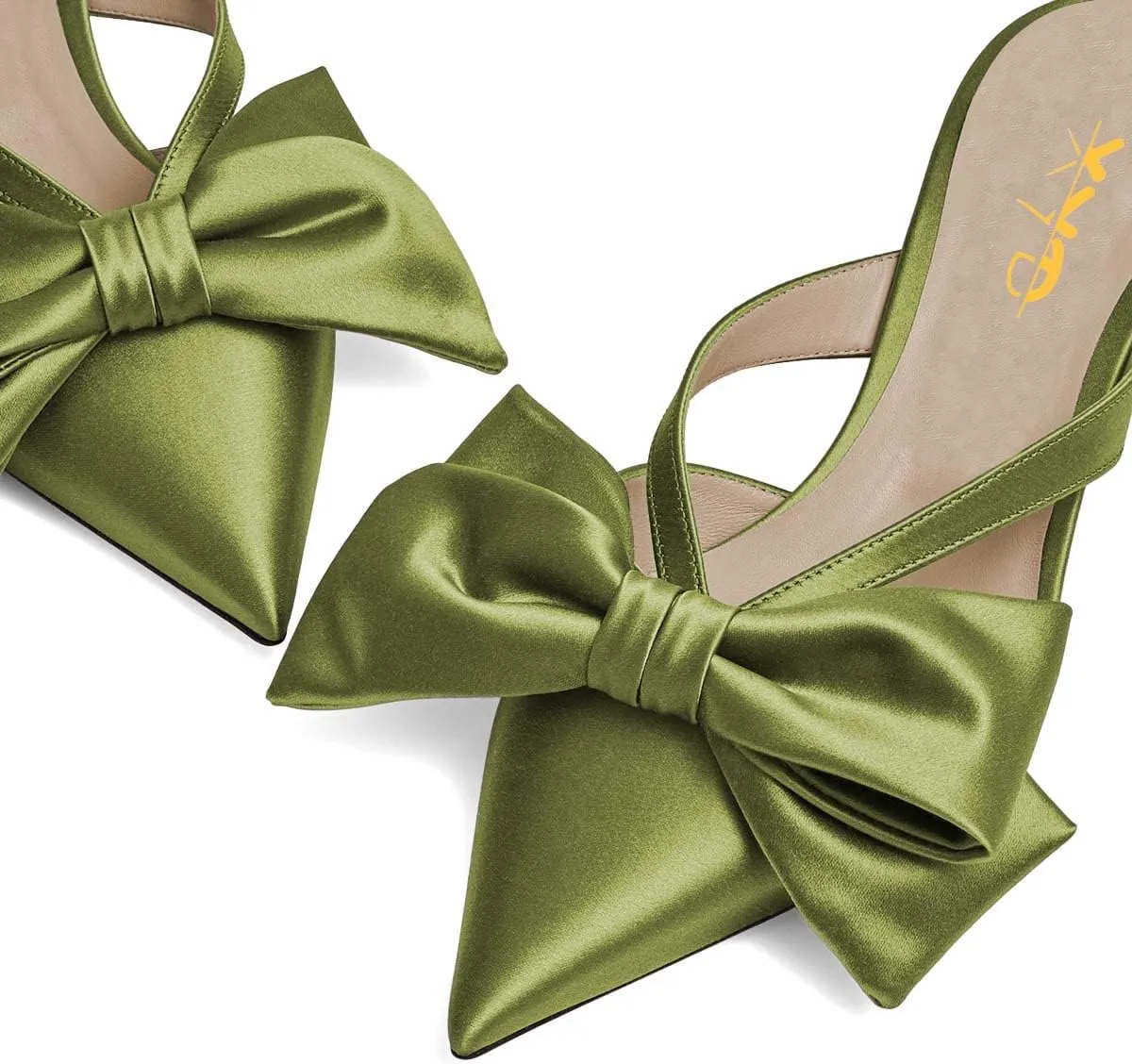 XYD Women Bowknot Closed Pointed Toe Mule Sandals Mid Kitten Heel Slip On Slide Slippers Evening Party Shoes
