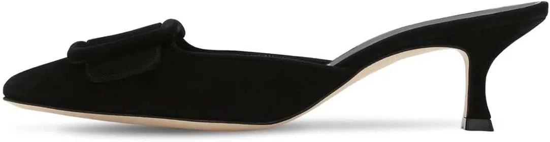 XYD Women Pointed Toe Mule Pumps with Buckle Kitten Low Heels Slip On Open-Back Slides Sandals Fashion Comfy Shoes