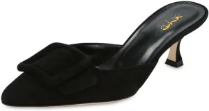 XYD Women Pointed Toe Mule Pumps with Buckle Kitten Low Heels Slip On Open-Back Slides Sandals Fashion Comfy Shoes