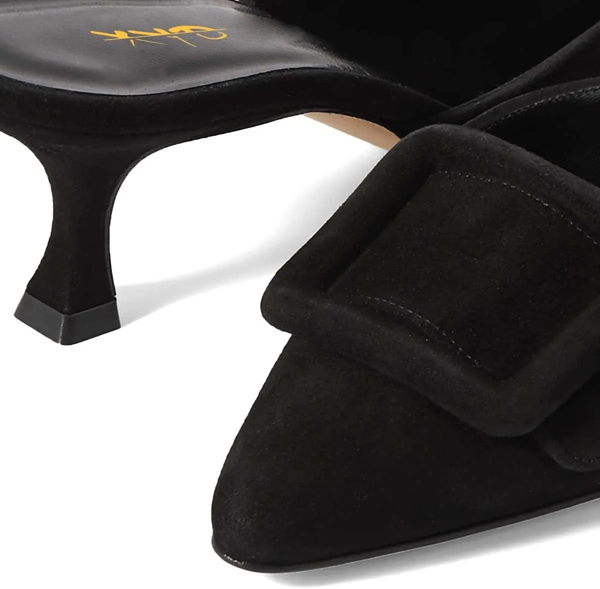 XYD Women Pointed Toe Mule Pumps with Buckle Kitten Low Heels Slip On Open-Back Slides Sandals Fashion Comfy Shoes