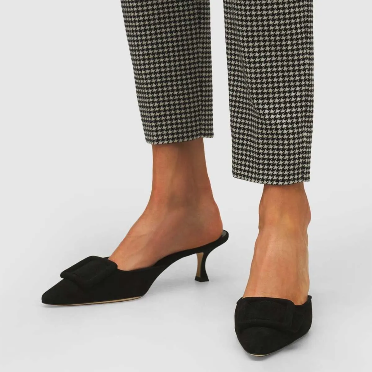 XYD Women Pointed Toe Mule Pumps with Buckle Kitten Low Heels Slip On Open-Back Slides Sandals Fashion Comfy Shoes