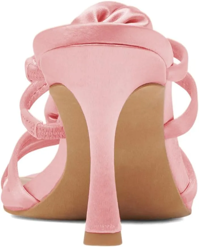 XYD Women Satin Flowers Open Toe High Heel Stiletto Mules Multi Straps Slip-on Slides Sandals Summer Dress Date Shoes
