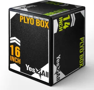 Yes4All 3-in-1 Soft-Padded Plyo Box With Wooden Core, Non-Slip Multi-Use Cushioned Plyometric Jump Box for Jumping, Conditioning, Strength Training