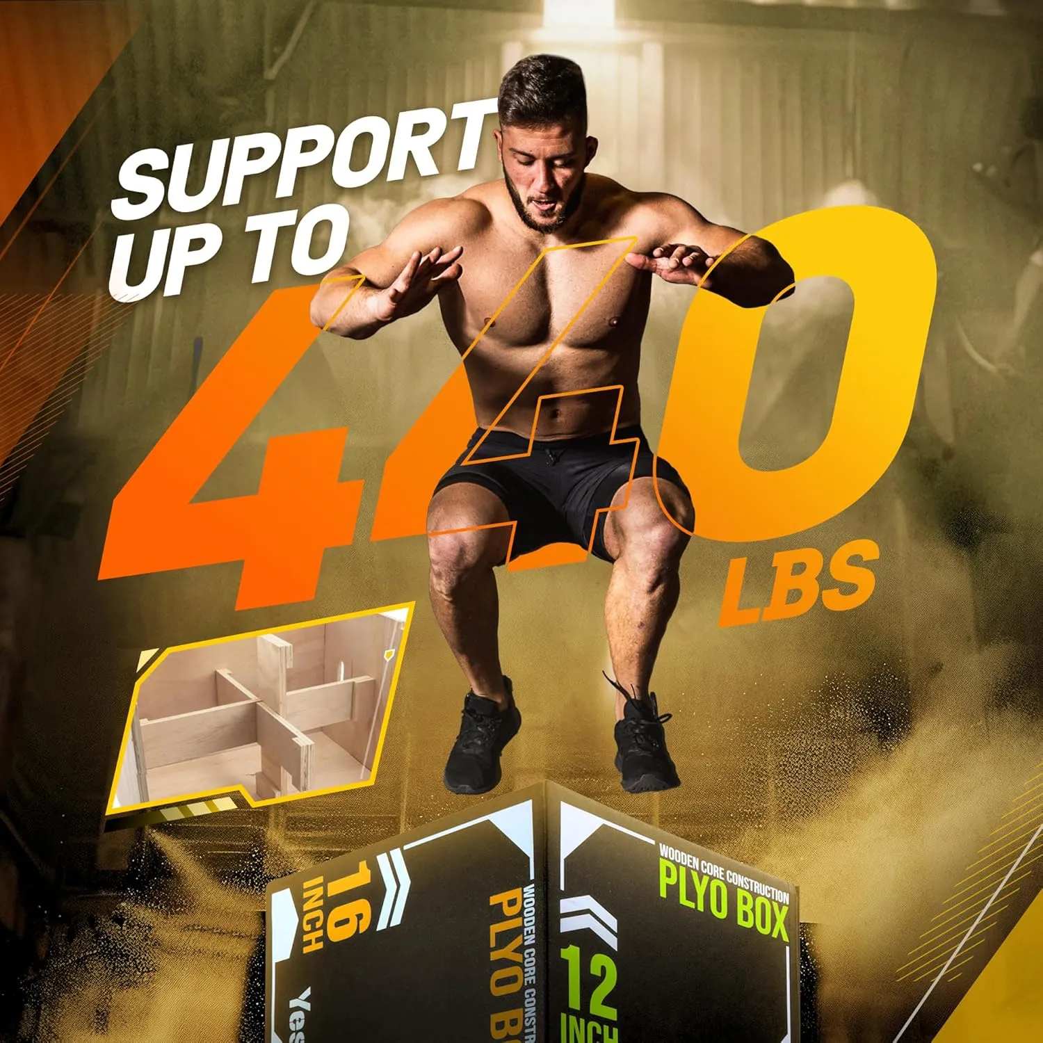 Yes4All 3-in-1 Soft-Padded Plyo Box With Wooden Core, Non-Slip Multi-Use Cushioned Plyometric Jump Box for Jumping, Conditioning, Strength Training