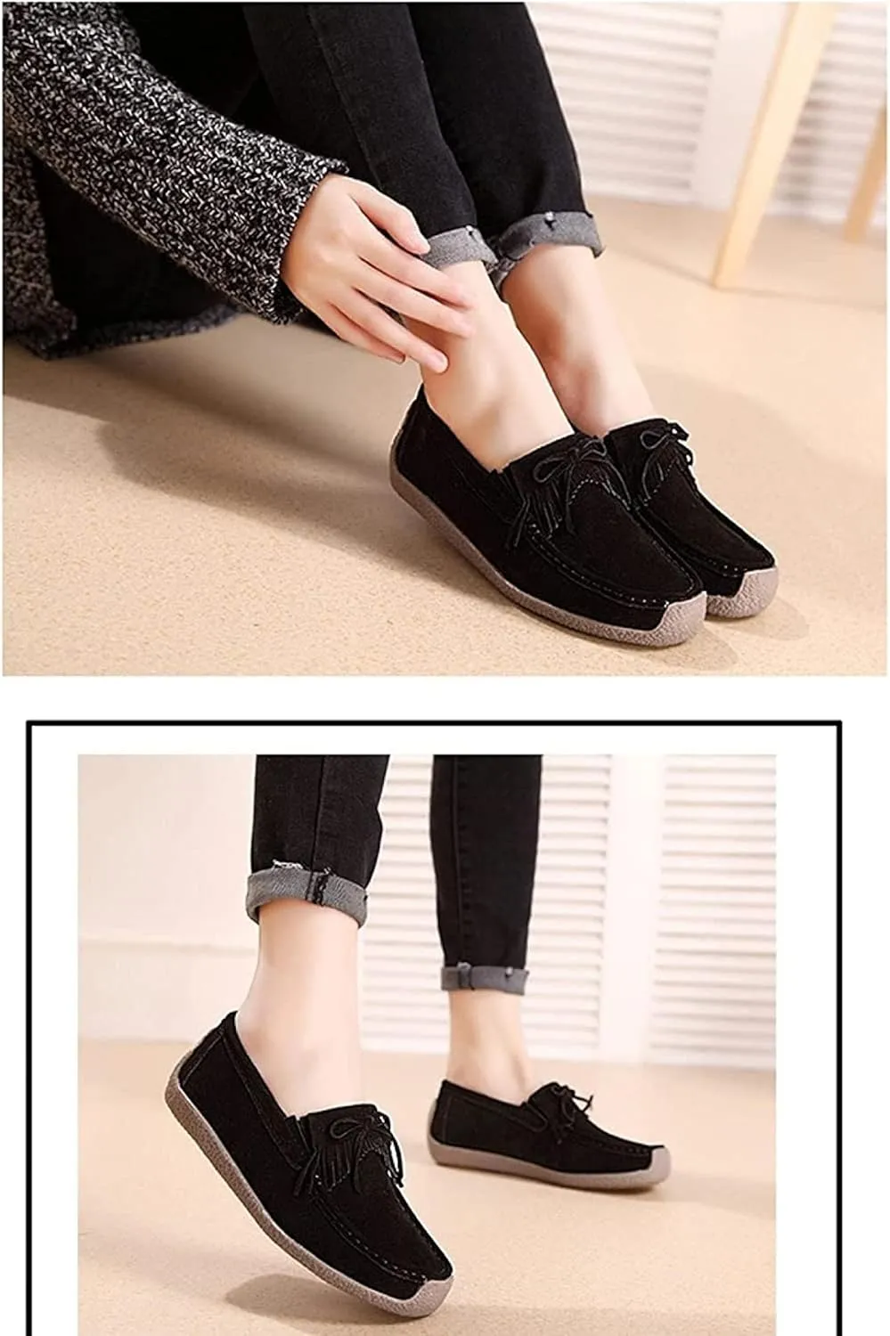 Yiozoi Women's Casual Shoes Round Toe Sandals Penny Loafers Out Wear Walking Shoes Flats Tassel Bow Tie Spring Summer Office Women's Mocassin Shoes