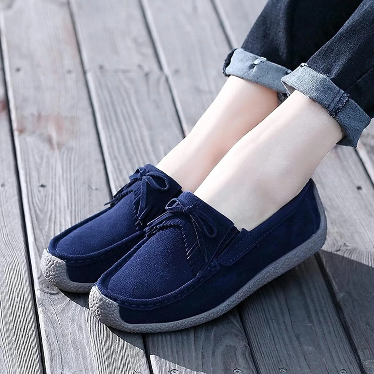 Yiozoi Women's Casual Shoes Round Toe Sandals Penny Loafers Out Wear Walking Shoes Flats Tassel Bow Tie Spring Summer Office Women's Mocassin Shoes
