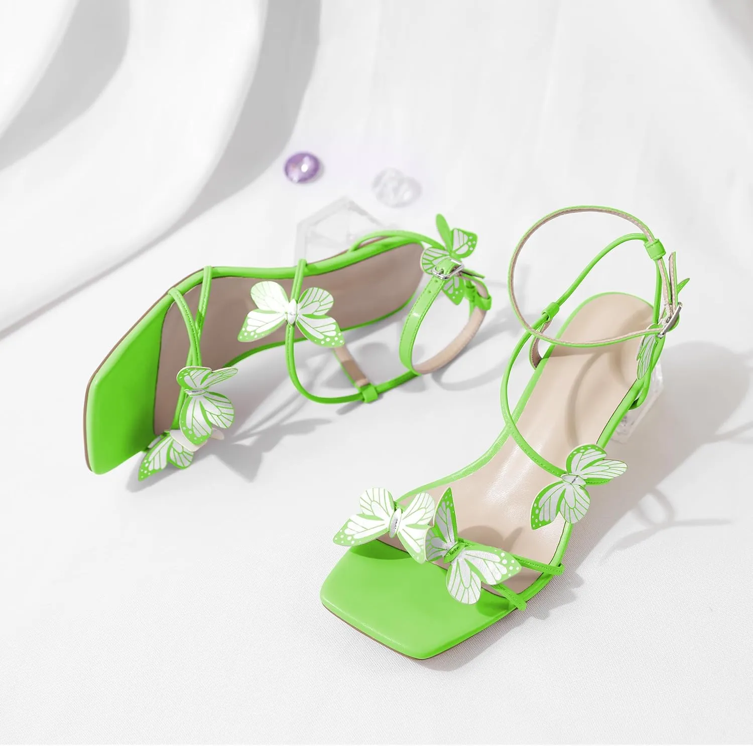 Zamikoo Women's Heeled Sandals Square Open Toe Ankle Strap Block Heels Strappy Clear Heels Chunky Low Heels